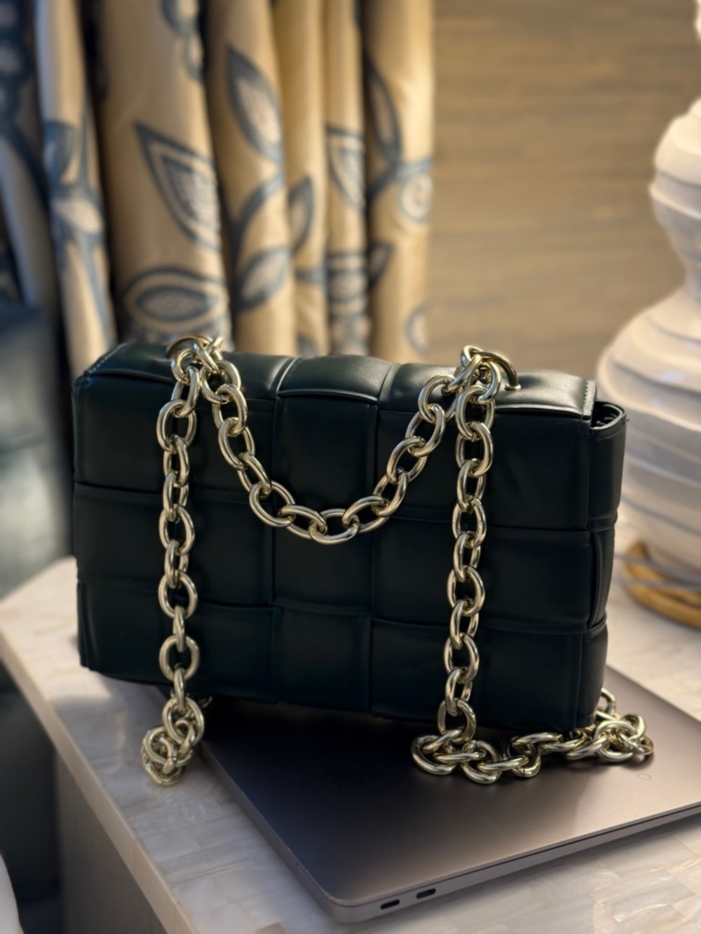 Fashion Quilted Leather Shoulder Bag with Gold Chain